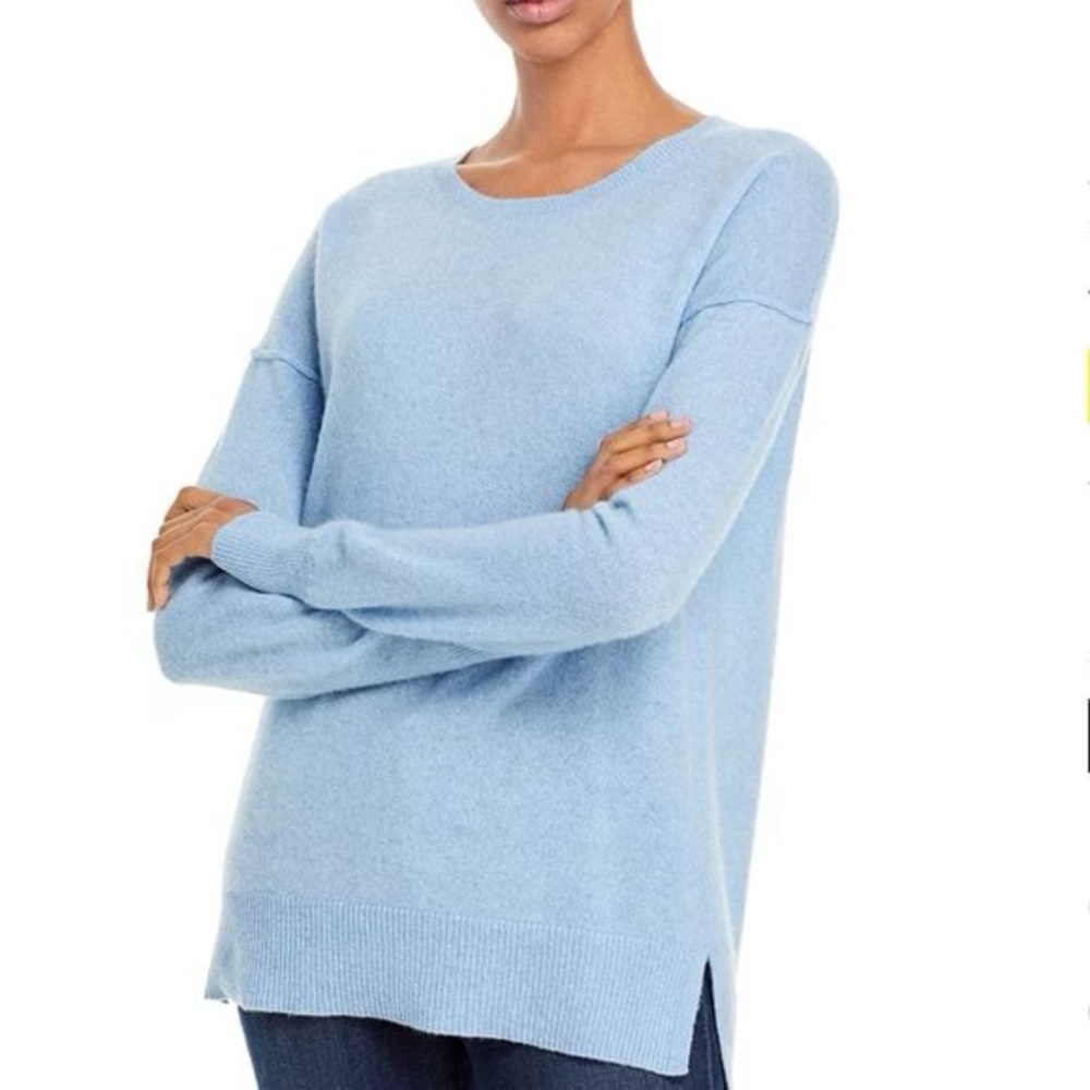 AQUA || high low cashmere light blue sweater Bloomingdale’s exclusive Sz S